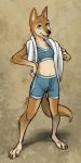  anthro bra brown_body brown_eyes brown_fur canid canine canis clothed clothing domestic_dog female fur hi_res mammal marcie_montis smile smiling_at_viewer solo solo_focus sports_bra towel underwear 