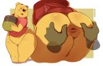  2020 2021 ambiguous_gender anthro anus big_butt blush bottomless butt butt_grab clothed clothing disembodied_hand disney duo fur girly hand_on_butt hi_res kappadoggo male male/ambiguous mammal pooh_bear spread_butt spreading topwear ursid winnie_the_pooh_(franchise) yellow_body yellow_fur 