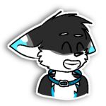  1:1 alpha_channel anthro black_body black_fur blue_body blue_eyes blue_fur canid canine canis collar eyes_closed fox fur hybrid male mammal pikie_folfuwu solo sticker tomofox wolf 