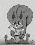  belly birthday cake creamygrapes dessert food gift hi_res male mammal messy monochrome paws rodent sci scimunk sciurid spread_legs spreading 