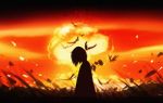  1other ambiguous_gender backlighting commentary_request dark explosion flower from_side highres original red_sky red_theme scenery short_hair sky skyrick9413 