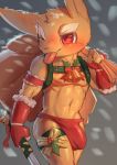  anthro bulge christmas christmas_clothing clothing cydonia_xia fur hi_res holding_object holidays male mammal melee_weapon nipples simple_background smile solo sword tongue tongue_out underwear weapon 