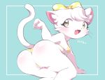  anthro barely_visible_genitalia barely_visible_pussy bikini breasts butt clothing domestic_cat felid feline felis female fur genitals hi_res kemono looking_at_viewer mammal open_mouth pussy solo swimwear taollli white_body white_fur yellow_eyes 