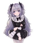 1girl black_bow black_dress blush bow dress eyebrows_visible_through_hair hair_bow highres indie_virtual_youtuber long_hair long_sleeves looking_at_viewer open_mouth purple_eyes purple_hair shanoa_(vtuber) solo two_side_up virtual_youtuber vremyatsay white_background 