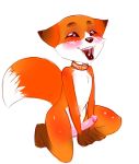  ahegao anonymous_artist anthro balls canid canine collar fox foxtrot genitals humanoid_genitalia humanoid_penis looking_pleasured male mammal mascot penis russian_text sitting solo text ukrainian_text 