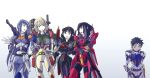  1boy 4girls 8823 :3 aegis_gundam bangs black_hair blitz_gundam blonde_hair blue_eyes breasts buster_gundam crossed_arms damaged duel_gundam gradient gradient_background green_eyes grey_hair gundam gundam_seed hair_behind_ear hand_on_hip large_breasts long_hair looking_down mecha_danshi mecha_musume medium_breasts mole mole_under_eye multicolored_hair multiple_girls open_hands open_mouth personification sad short_hair streaked_hair strike_gundam white_hair yellow_eyes 