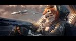  anthro battle conditional_dnp domestic_cat felid feline felis flying hi_res latex_(artist) male mammal pantherine royzilya science_fiction solo spacecraft star_citizen tiger vehicle 