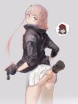  1girl armband ass ass_grab bangs beret commander_(girls_frontline) disembodied_limb girls_frontline grey_background hat highres jacket long_hair lynchis multicolored_hair pink_hair pleated_skirt purple_eyes purple_hair simple_background skirt skirt_lift solo_focus st_ar-15_(girls_frontline) streaked_hair two-tone_hair white_skirt 