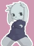  4_fingers anthro big_ears black_outline blush cave_story clothed clothing crossed_arms dango_dora digital_drawing_(artwork) digital_media_(artwork) eyebrows eyelashes facial_scar female fingers flat_chested floppy_ears fluffy fur fur_tuft grey_eyes grey_pupils grey_sclera kneeling lagomorph leg_tuft looking_at_another looking_at_viewer lop_ears mammal mimiga outline partially_clothed pose pupils scar shaded simple_background sitting solo sue_sakamoto sweater topwear tuft video_games violet_background white_body white_fur white_outline 