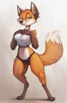  4_toes anthro biped bottomwear canid canine claws clothing countershade_torso countershading dipstick_tail female fox fur hi_res mammal multicolored_tail navel nipple_outline orange_body orange_fur shirt solo toes topwear underwear zazush-una 