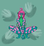  amphibian amphibian_humanoid animal_humanoid big_breasts biped bodypaint breasts covering covering_crotch female flat_face frog_humanoid green_background green_body hi_res humanoid humanoid_pointy_ears lily_pad nipples nude paint plant plantigrade simple_background solo spread_legs spreading sugarbandit tattoo 