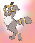  2021 4_fingers anthro avoid_posting belly big_belly bracelet butt canid canine canis chest_tuft collar curvaceous curvy_figure dancing digital_drawing_(artwork) digital_media_(artwork) featureless_crotch feet fingers fluffy fur gold_(metal) gold_jewelry grey_body grey_hair hair handpaw hindpaw holding_object jewelry keihound looking_at_viewer male male_focus mammal multicolored_body multicolored_fur nude one_eye_obstructed overweight overweight_anthro overweight_male paws pinup pose presenting scarf side_view simple_background slightly_chubby smile smiling_at_viewer solo solo_focus standing story story_at_source story_in_description thick_thighs tuft uwais voluptuous white_belly white_body wide_hips wolf yellow_eyes 