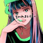  1girl absurdres aqua_eyes bangs black_hair black_shirt blue_hair green_nails green_smoke highres long_hair looking_at_viewer multicolored_hair open_mouth original pink_hair richard_(ri39p) shirt smoke solo upper_body 