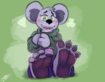  &lt;3 2020 4_fingers 4_toes anthro artisticburr_(artist) barefoot big_ears blush blush_stickers bottomwear claws clothed clothing colored_nails digital_drawing_(artwork) digital_media_(artwork) eyebrows eyelashes feet female fingers first_person_view foot_focus foreshortening fur fur_tuft green_background green_clothing green_eyes green_topwear grey_body grey_fur hands_together head_tuft hi_res hindpaw humanoid_feet inner_ear_fluff koala looking_at_viewer mammal marsupial motion_lines multicolored_body multicolored_fur nails open_mouth pants pawpads paws pink_claws plantigrade purple_clothing sharp_claws signature simple_background smile soles solo sweater teeth thick_eyebrows toe_claws toe_curl toe_wiggle toes tongue topwear tuft turtleneck two_tone_body two_tone_fur vombatiform wrinkled_feet 