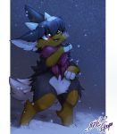  anthro canid canine canis domestic_dog eulipotyphlan fluffy gingy_k_fox hedgehog mammal outside scarf snow 