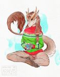  2020 5_fingers absurd_res anthro araivis-edelveys breasts brown_body brown_fur brown_hair dragon eyebrows eyelashes female fingers fur hair hi_res non-mammal_breasts solo toes traditional_media_(artwork) wingless_dragon 
