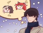  1boy 2girls :3 :p animal_ears blonde_hair blush_stickers brown_hair bulga chibi coat commander_(last_origin) dog_ears dog_girl faceless faceless_male fenrir_(last_origin) hachiko_of_castling last_origin minigirl multicolored_hair multiple_girls red_hair scarf snow thought_bubble tongue tongue_out two-tone_hair winter wolf_ears wolf_girl yellow_eyes 