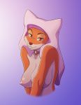  2021 anthro areola breasts bust_portrait canid canine conditional_dnp digital_media_(artwork) disney female fox gradient_background headdress hi_res kadath looking_at_viewer maid_marian mammal nipples portrait robin_hood_(disney) simple_background smile solo 