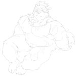  2021 anthro belly blush canid canine canis cute_fangs domestic_dog hi_res kemono male mammal meimei_kia moobs overweight overweight_anthro overweight_male scar simple_background sitting sketch solo tokyo_afterschool_summoners video_games white_background yasuyori 