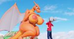  3d_(artwork) absurd_res anthro anthrofied big_breasts big_butt breasts butt chari-gal charizard curvy_figure digital_media_(artwork) duo female hi_res huge_breasts huge_butt human humanoid male mammal mmd nintendo orange_body pok&eacute;mon pok&eacute;mon_(species) pok&eacute;morph smile thick_thighs victor_(pok&eacute;mon) video_games voluptuous 