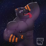  abs absurd_res anthro biceps biped black_body black_fur clothed clothing digital_media_(artwork) felid feline flexing fur gosui grin hi_res jasper_panther licking looking_at_viewer male mammal muscular muscular_anthro muscular_male night nipples open_mouth orange_body orange_fur outside pantherine pecs sky smile solo star starry_sky tongue tongue_out topless 