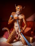  animal_genitalia anthro balls cheetah collar detailed_background dominant_pov feline inside leash male mammal piercing sheath solo submissive submissive_male titusw viewer_holding_leash 