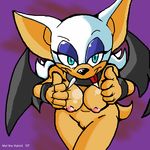  2007 bat blue_eyes bracelet breasts collar female jewelry kayla-na looking_at_viewer mammal mel_the_hybrid nipples nude pointing pointing_at_viewer pussy rouge_the_bat sega solo sonic_(series) sonic_team tongue tongue_out 