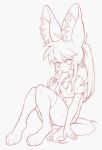  2020 2563545 4_toes 5_fingers anthro breasts canid canine clothed clothing ear_tuft fennec fingers fish7163 food fox fully_clothed hair kemono long_hair looking_at_viewer mammal monochrome navel popsicle shirt sitting small_breasts toes topwear tuft 