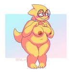  &lt;3 &lt;3_eyes 1:1 alphys anthro areola barely_visible_genitalia barely_visible_pussy belly big_breasts blush bodily_fluids breasts buckteeth deep_navel english_text eyeshadow eyewear female fluffy_gf front_view genitals glasses grin hi_res lizard looking_away makeup navel nervous nipples non-mammal_breasts non-mammal_nipples nude pigeon_toed pussy reptile scales scalie short_stack signature simple_background smile solo sweat teeth text thick_thighs undertale video_games wavy_mouth wide_hips yellow_body yellow_scales 