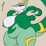  1:1 absurd_res anthro belly big_breasts big_butt breasts butt curvy_figure digital_media_(artwork) eye_moisturizer female genitals hi_res huge_butt huge_thighs looking_at_viewer nintendo nipples nude overweight overweight_anthro overweight_female pok&eacute;mon pok&eacute;mon_(species) pussy reptile scalie serperior simple_background smile solo thick_tail thick_thighs video_games wide_hips 