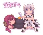  animal_costume animal_print bikini blue_eyes breasts chinese_zodiac cool-kyou_shinja cow_costume cow_print dragon_girl dragon_horns dragon_tail food fruit gloves gradient_hair highres horns iruru kanna_kamui kobayashi-san_chi_no_maidragon large_breasts light_purple_hair low_twintails mandarin_orange multicolored_hair official_art print_bikini red_eyes red_hair slit_pupils swimsuit tail thighhighs twintails white_gloves year_of_the_ox 