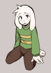  absurd_res anthro asriel_dreemurr boss_monster bottomwear bovid brown_bottomwear brown_clothing brown_pants caprine clothing fur goat hi_res kgim626 kneeling looking_at_viewer male mammal pants pattern_clothing pattern_sweater pattern_topwear red_eyes solo striped_clothing striped_sweater striped_topwear stripes sweater topwear undertale video_games white_body white_fur 