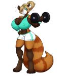  4:5 absurd_res ailurid alpha_channel anthro big_breasts breasts clothing dumbbell female hi_res huge_breasts mammal red_panda riddleaugust solo weights 