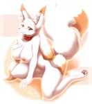  2021 4_toes 5_fingers accessory alternate_version_at_source anthro areola big_breasts black_nose blush breasts canid canine claws collar dipstick_ears dipstick_tail feet female fingers fluffy fluffy_tail fox full-length_portrait fur hair hair_accessory half-closed_eyes hazukikai hi_res inner_ear_fluff kemono kneeling long_hair looking_at_viewer mammal multicolored_body multicolored_ears multicolored_fur multicolored_hair multicolored_tail narrowed_eyes nipples nude pawpads paws portrait red_body red_eyes red_fur red_hair renard_(homura_kasuka) solo toe_claws toes tuft white_body white_fur white_hair 