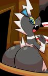  anthro big_butt blitzle butt detailed_background equid equine female huge_butt looking_at_viewer looking_back low-angle_view mammal nintendo pembroke pok&eacute;mon pok&eacute;mon_(species) sitting solo surprise tagme video_games 