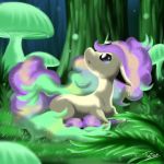  1:1 equid equine female forest fungus galarian_ponyta light_hooves light_mane light_tail mammal mushroom night nintendo plant pok&eacute;mon pok&eacute;mon_(species) ponyta regional_form_(pok&eacute;mon) solo tatan tree video_games 