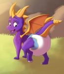  absurd_res activision baltnwolf_(artist) claws diaper dragon feral hi_res horn looking_back male one_leg_up open_mouth raised_leg solo spyro spyro_the_dragon surprise teeth video_games wings 