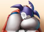  anthro big_breasts breasts claws cleavage clothed clothing creatiffy digimon digimon_(species) digital_media_(artwork) duo female guilmon hi_res huge_breasts humanoid impmon male male/female markings motorboating pasties scalie simple_background video_games 