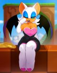  &lt;3 anthro armwear boots breasts chiropteran cleavage clothed clothing elbow_gloves female footwear gloves handwear hi_res legwear looking_at_viewer mammal one_eye_closed ring_(sonic) rouge_the_bat shnider sitting solo sonic_the_hedgehog_(series) thigh_boots thigh_highs wings wink 