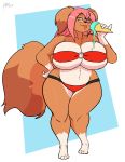  2018 absurd_res anthro big_breasts bikini breasts brown_body brown_fur canid canine canis clothing curvy_figure dessert domestic_dog eyewear female food fur glasses hair hi_res huge_breasts ice_cream jwinkz mammal maty multicolored_body multicolored_fur pink_hair signature solo swimwear thick_thighs tongue tongue_out two_tone_body two_tone_fur voluptuous white_body white_fur wide_hips 