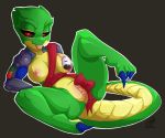  2021 4_toes anthro areola black_sclera breasts digital_media_(artwork) female furkinghell genitals lizard looking_at_viewer nipples non-mammal_breasts paws pussy red_eyes reptile scalie solo toes 