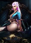  breasts evelynn league_of_legends nipples open_shirt sevenbees thighhighs thong 