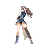  1girl asymmetrical_legwear black_panties brown_eyes crossed_arms eyepatch full_body highres long_hair long_sleeves mozunu official_art panties side_ponytail smile solo standing transparent_background underwear utawareru_mono utawareru_mono:_lost_frag 