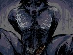 2007 4:3 anthro barazoku canid canine erection genitals kemono low_res male mammal muscular muscular_anthro muscular_male penis sitting solo unknown_artist 