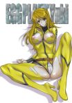  1girl blonde_hair bodysuit breasts highres large_breasts long_hair mori_yuki nas-o nipples panties shadow solo uchuu_senkan_yamato underwear white_panties yellow_bodysuit 