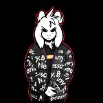  2021 4_fingers anthro asriel_dreemurr_(god_form) black_background black_sclera boss_monster bovid caprine clothed clothing crackers curved_horn digital_media_(artwork) fingers floppy_ears frown fully_clothed fur head_tuft horn jacket logo male mammal meme neck_tuft shirt simple_background solo standing supreme t-shirt text the_north_face topwear tuft undertale video_games white_body white_fur 