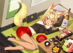  animal_ears drink food foxgirl kw00789 original sake shorts tail 