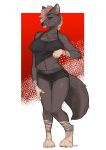 absurd_res anthro black_sclera blep bottomwear breasts buta99 camel_toe canid canine canis clothed clothing clothing_lift crop_top female hi_res hotpants looking_at_viewer mammal pinup pose red_eyes shirt shirt_lift shorts signature solo teasing tongue tongue_out topwear wolf 