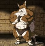  2020 abs angry animal_humanoid anthony_caligula anthro armor barefoot baring_teeth belt biceps big_muscles black_nose brown_body brown_fur brown_hair canid canid_humanoid canine canine_humanoid canis child clothed clothing countershade_face countershade_legs countershade_torso countershading crossed_arms damocles_(xxsparcoxx) defensive digital_media_(artwork) domestic_dog duo footwear fur growling hair herding_dog hi_res hiding_behind_another huge_muscles humanoid leather leather_armor leg_wraps male mammal mammal_humanoid muscular muscular_anthro muscular_male navel pastoral_dog pecs protective pteruges sandals standing story story_in_description teeth topless topless_male welsh_corgi wolf_humanoid wraps wrist_wraps xxsparcoxx young 