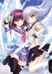  angel_beats! gun key na-ga seifuku skirt_lift tenshi thighhighs wings yurippe 